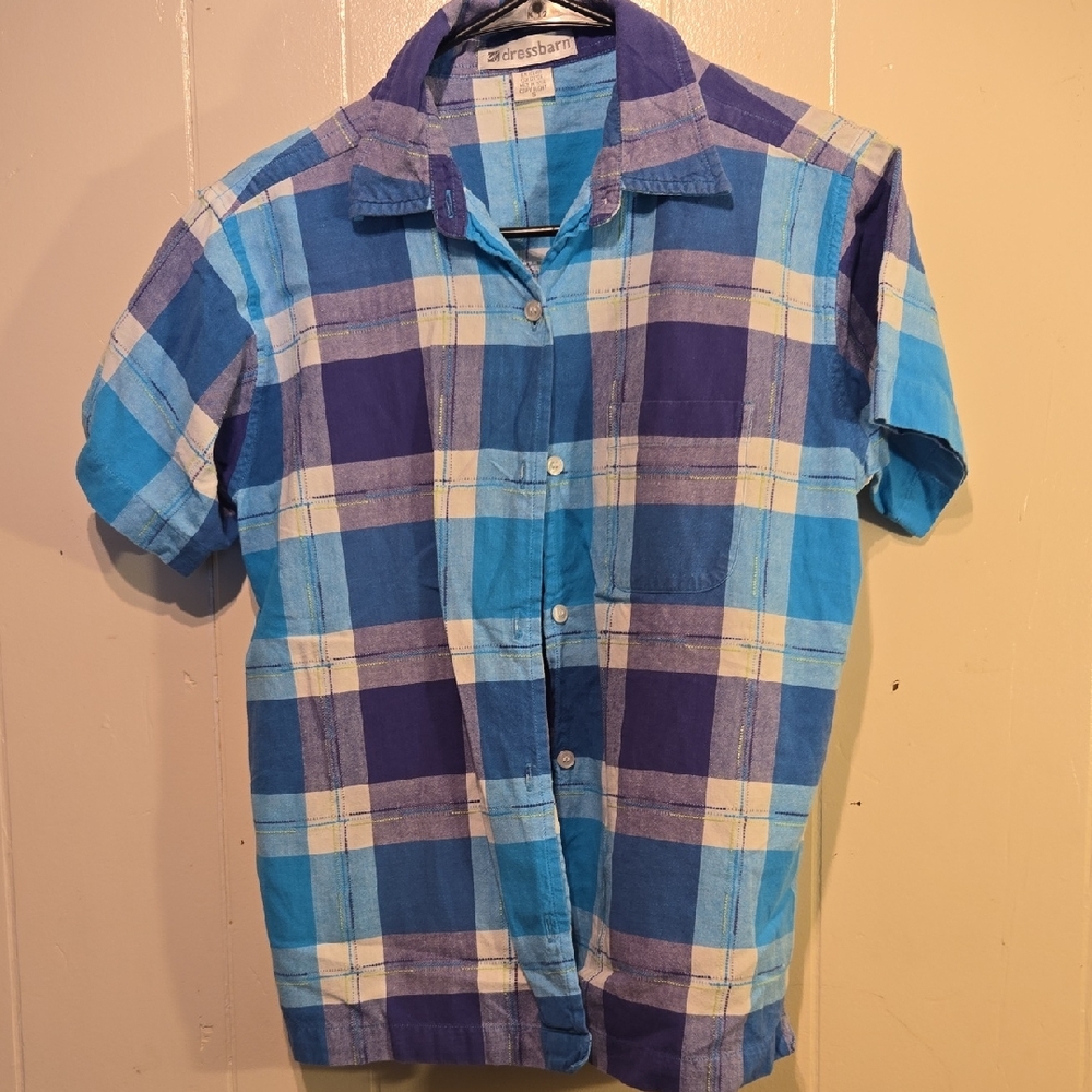 Dressbarn Blue Plaid Kids Button Down Shirt